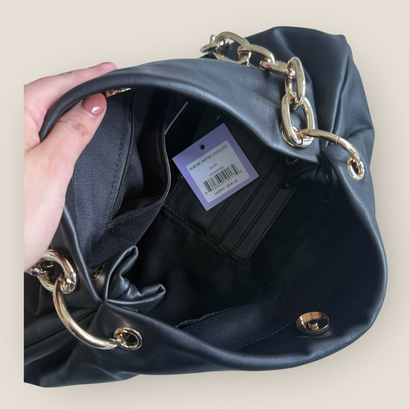 House of Want | We Inspire Vegan Leather Shoulder Bag | Black & Gold | Medium - Picture 10 of 14